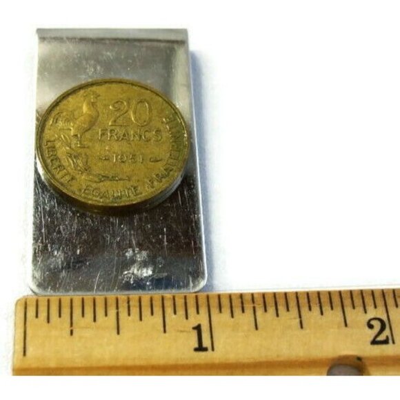 1951 20 Francs Money Clip Stainless Steel Cash ID Holder Silver - Picture 3 of 7